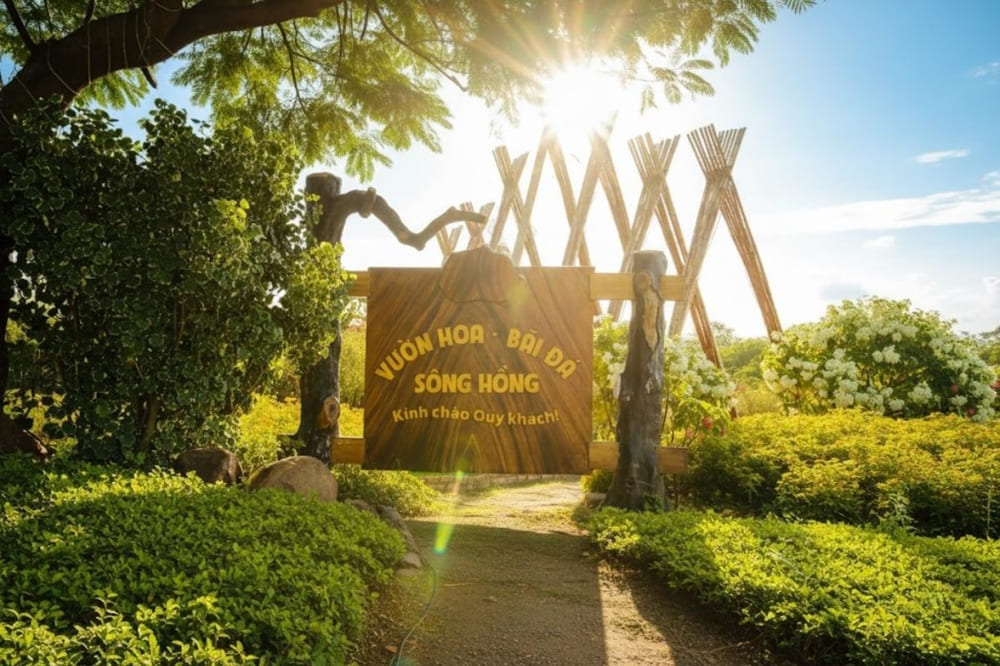 Lối v&agrave;o vườn hoa b&atilde;i đ&aacute; S&ocirc;ng Hồng